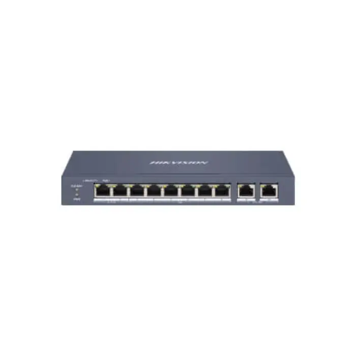 SWITCH 8 PUERTOS POE SMART ADMINISTRABLE MIX 100M + 2 UP RJ45 GIGABITE - 1° Y 2°P HI-POE HIKVISION